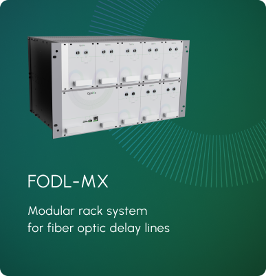 Modular rack system for fiber optic delay lines.
